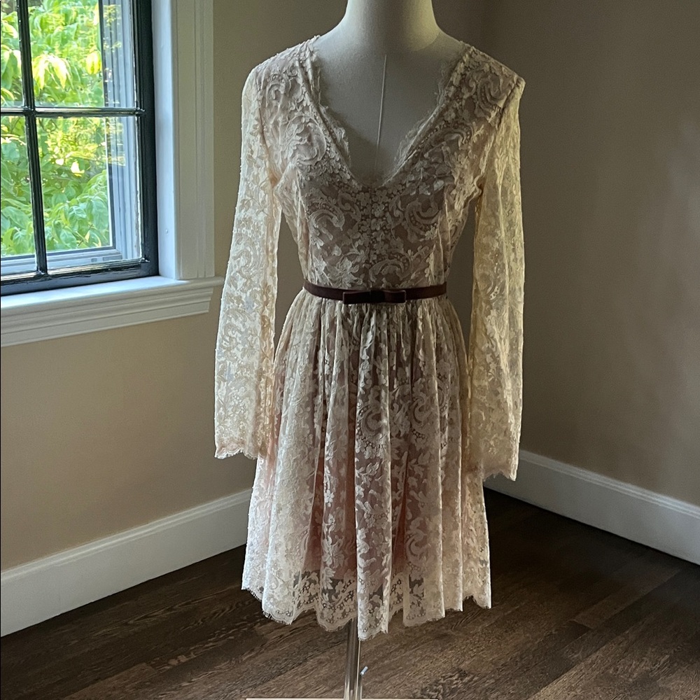Vintage America Cream Lace Long Sleeve Dress